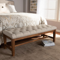 Baxton Studio BBT5338-Light Beige Ainsley Modern and Contemporary Light Beige Fabric Upholstered Walnut Finished Solid Rubberwood Bench